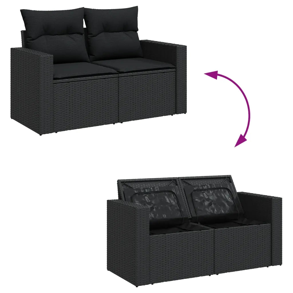 Set Divani da Giardino con Cuscini 8 pz Nero in Polyrattan 3256580