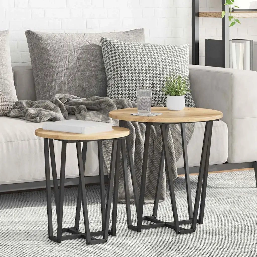 Set tavolini 2 pz | Tavolo laterale Rovere Artigianale e Nero