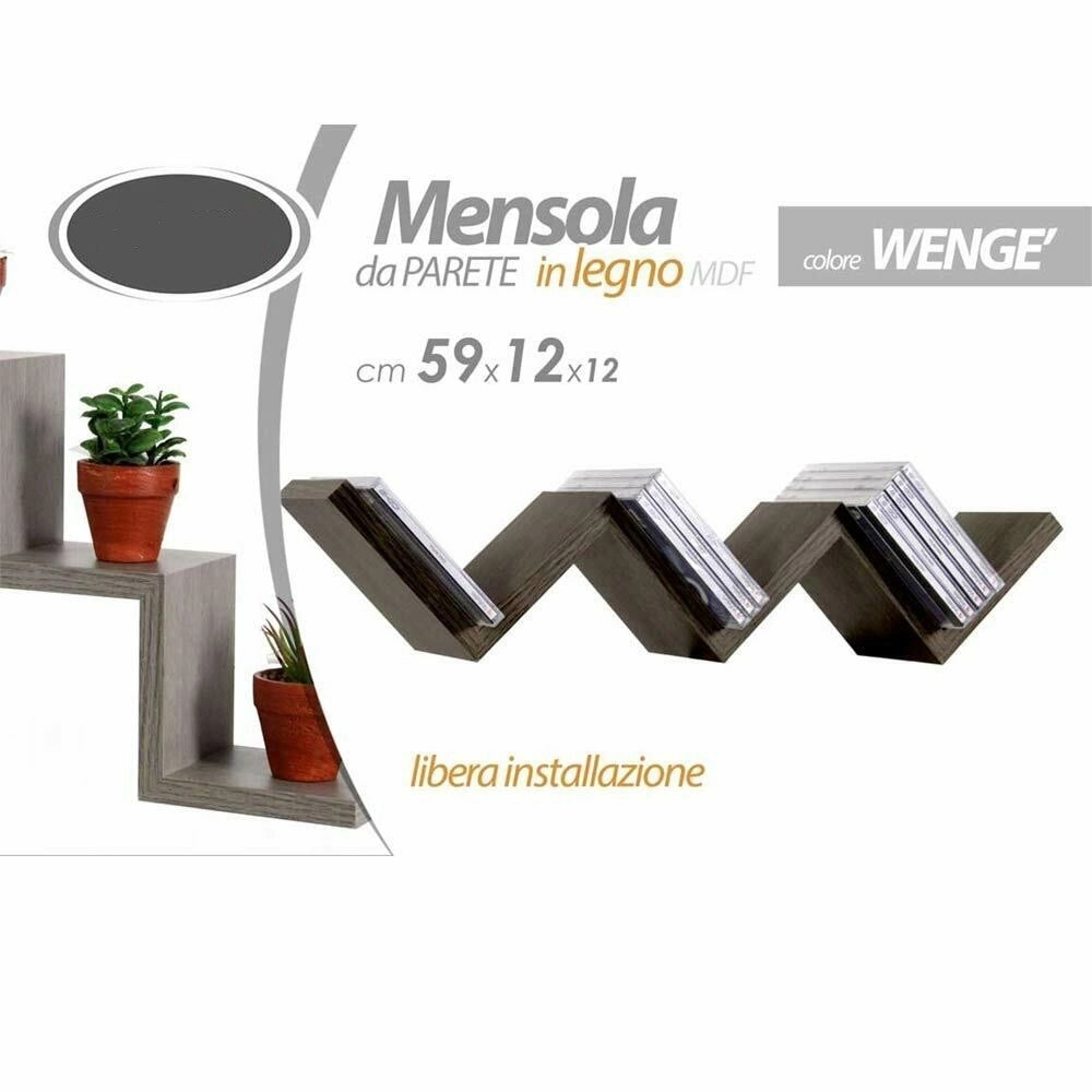 Trade Shop - Mensola Parete Moderna Design Zig Zag Mensole Muro Scaffale 3 Ripiani Wenghe -
