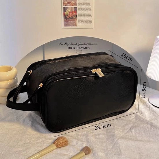 Borsa cosmetica per donne - 28,5 x 16 x 15,5 cm grande borsa con maniglia - chiusura a doppio raccordo - borsa cosmetica impermeabile multifunzionale - nera - 28,5*16*15,5cm
