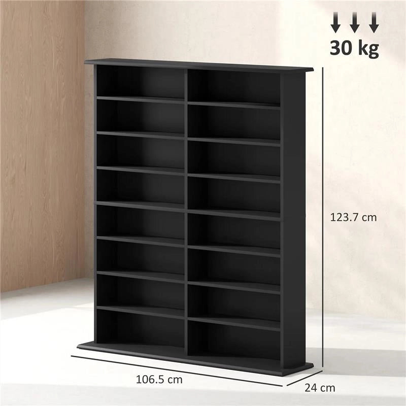 MOBILE LIBRERIA PORTA CD A 16 RIPIANI DAL DESIGN MODERNO IN LEGNO, 106.5X24X123.7 CM, NERO