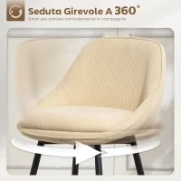 Set 2 Sgabelli Bar Girevoli con Schienale e Braccioli, Rivestimento in Velluto a Coste e Poggiapiedi, Beige