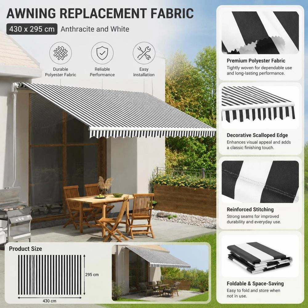 Awning Fabric Anthracite And White 4.5x3 M