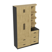 Armadio con 5 cassetti; 2 ante e barra appendiabiti; con vani aperti; per camera da letto; naturale e nero; 110 × 40 × 186 cm