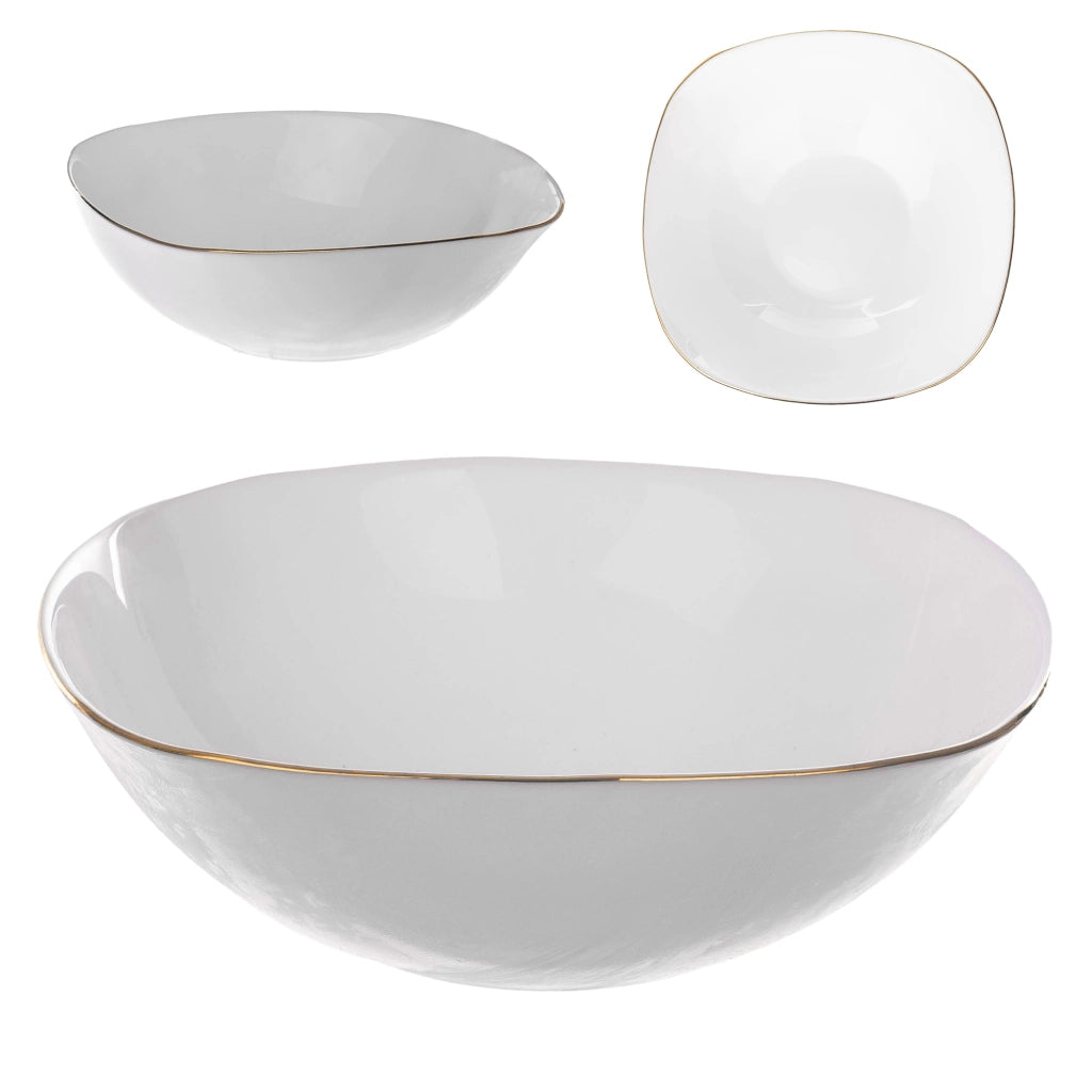 Ciotola da insalata in vetro KADAX per snack, 19 cm, ciotola per zuppa, bianco oro