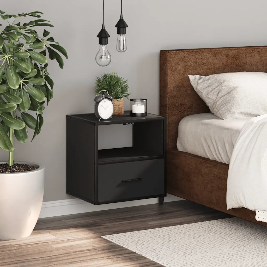 Comodino | Armadio da Notte | Mobiletto da notte a Muro Nero 40x31x39,5 cm