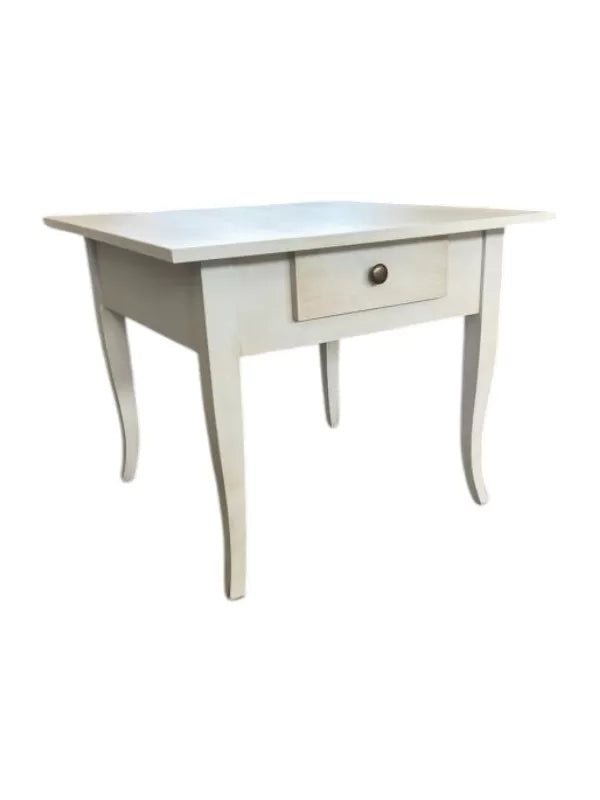 Tavolino quadrato 1 cassetto shabby legno bianco anticato 57x57x52 - Mobili 2G