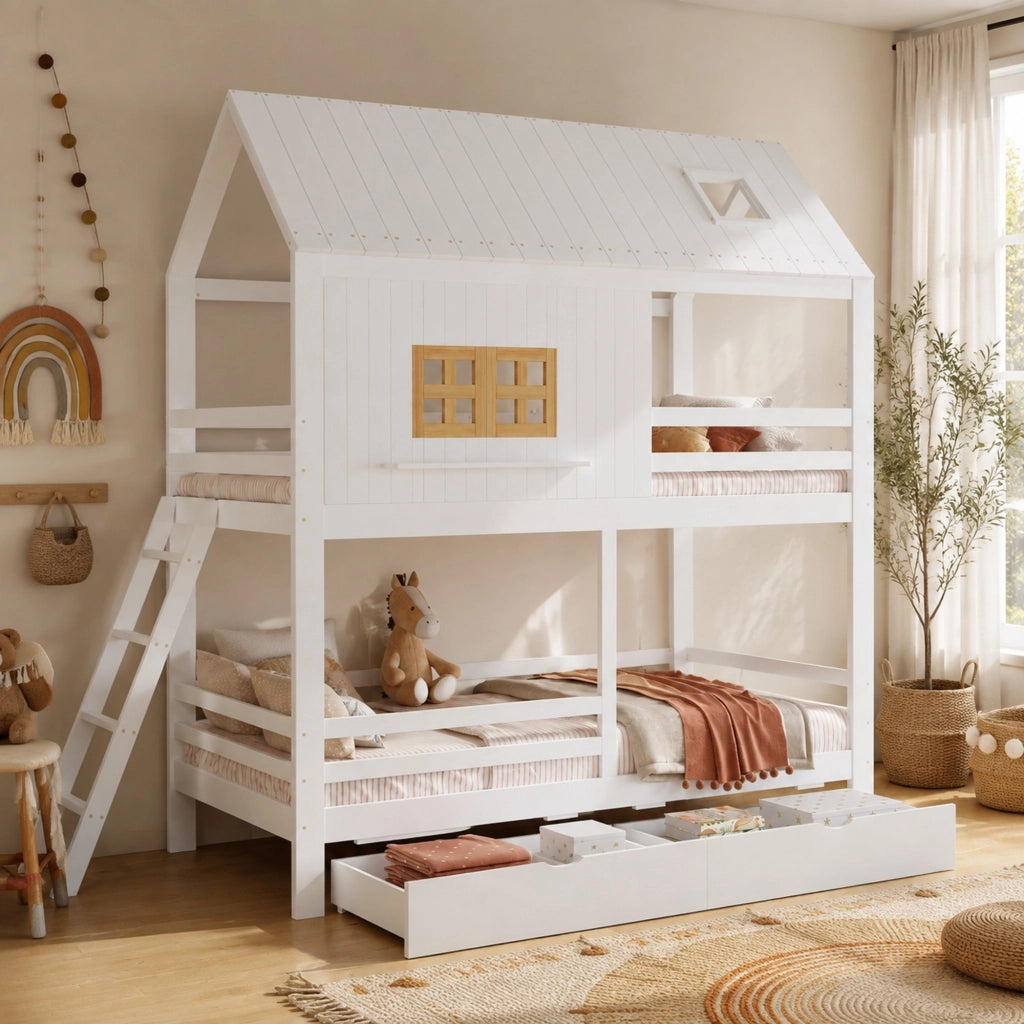 Letto a castello per bambini 90x200 cm con 2 cassetti