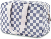 Borse da toeletta per donne, grandi borse da toeletta per donne, borsa cosmetica, borse da toeletta, organizzatore di trucchi per bambini e donne (grigio-azzurro scacchiere)