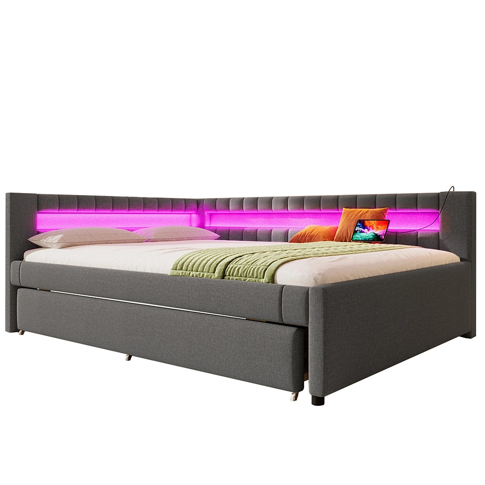 Daybed - Xylo - 140x200 cm LED USB gigogne grigio