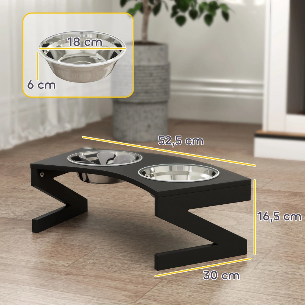 Ciotola Cane Sollevata con Supporto e 2 Ciotole Acciaio Inox ¨C zephmum ¨C Nero 52.5x30x16.5cm