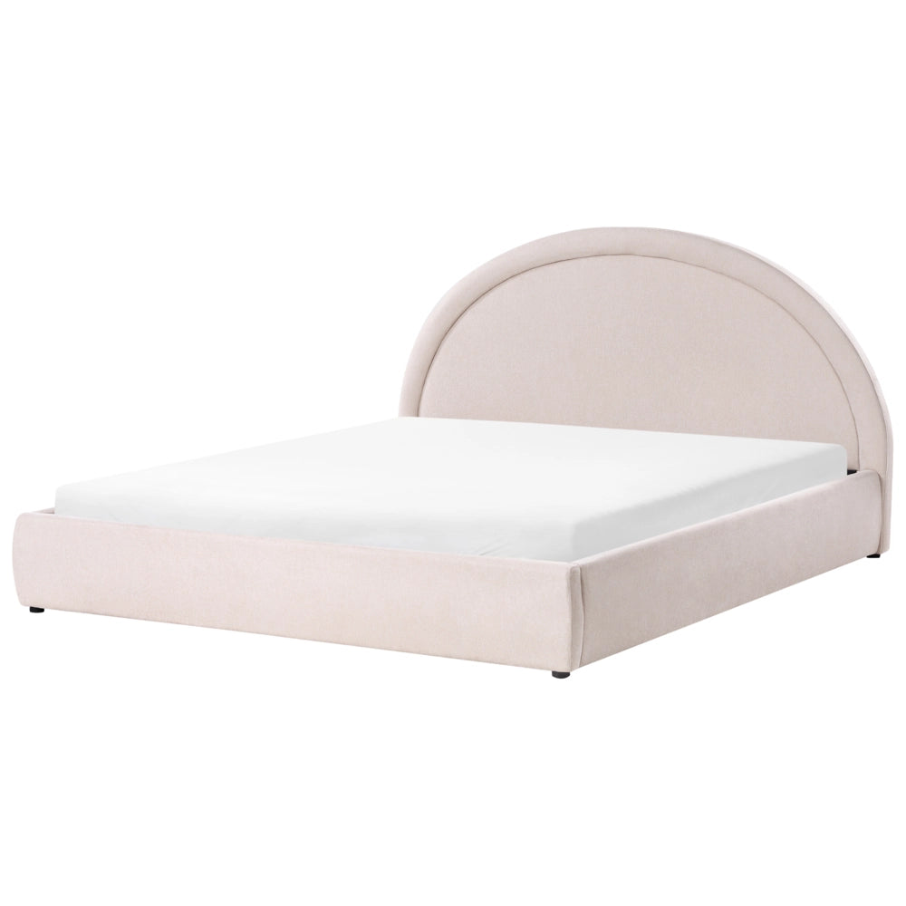 Letto imbottito in tessuto beige chiaro 180 x 200 cm contenitore rialzabile con testiera e rete a doghe