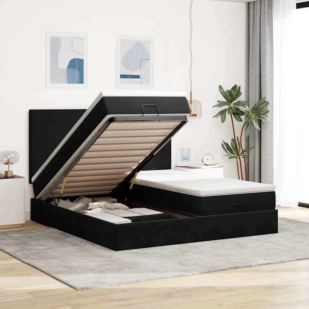 Struttura Letto Pouf con Materassi Nero 200x200 cm Velluto 3313762