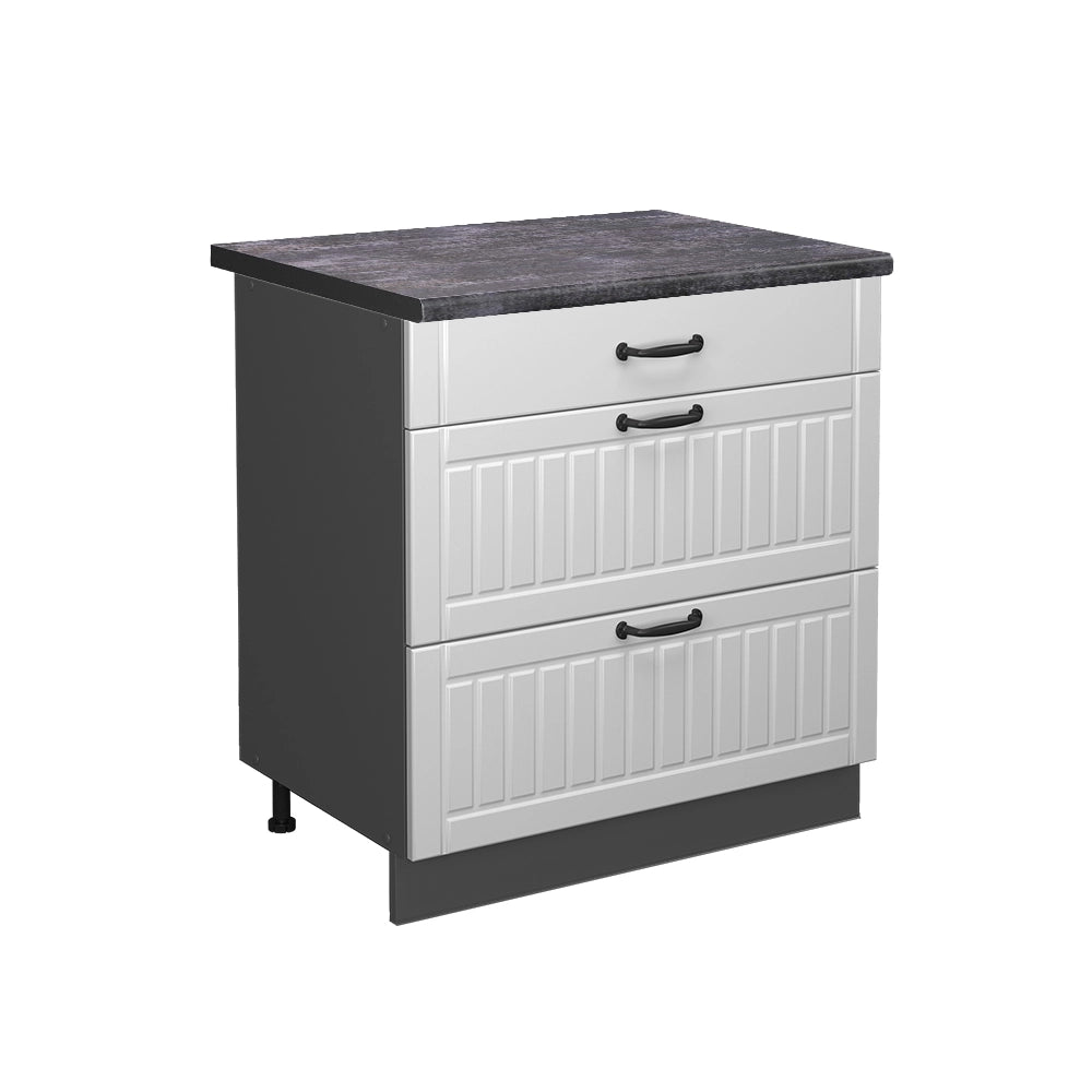 Mobiletto base per cucina Fame-Line Bianco rustico/Antracite 80 cm con 3 cassetti, PL Antracite Vicco