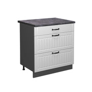 Mobiletto base per cucina Fame-Line Bianco rustico/Antracite 80 cm con 3 cassetti, PL Antracite Vicco