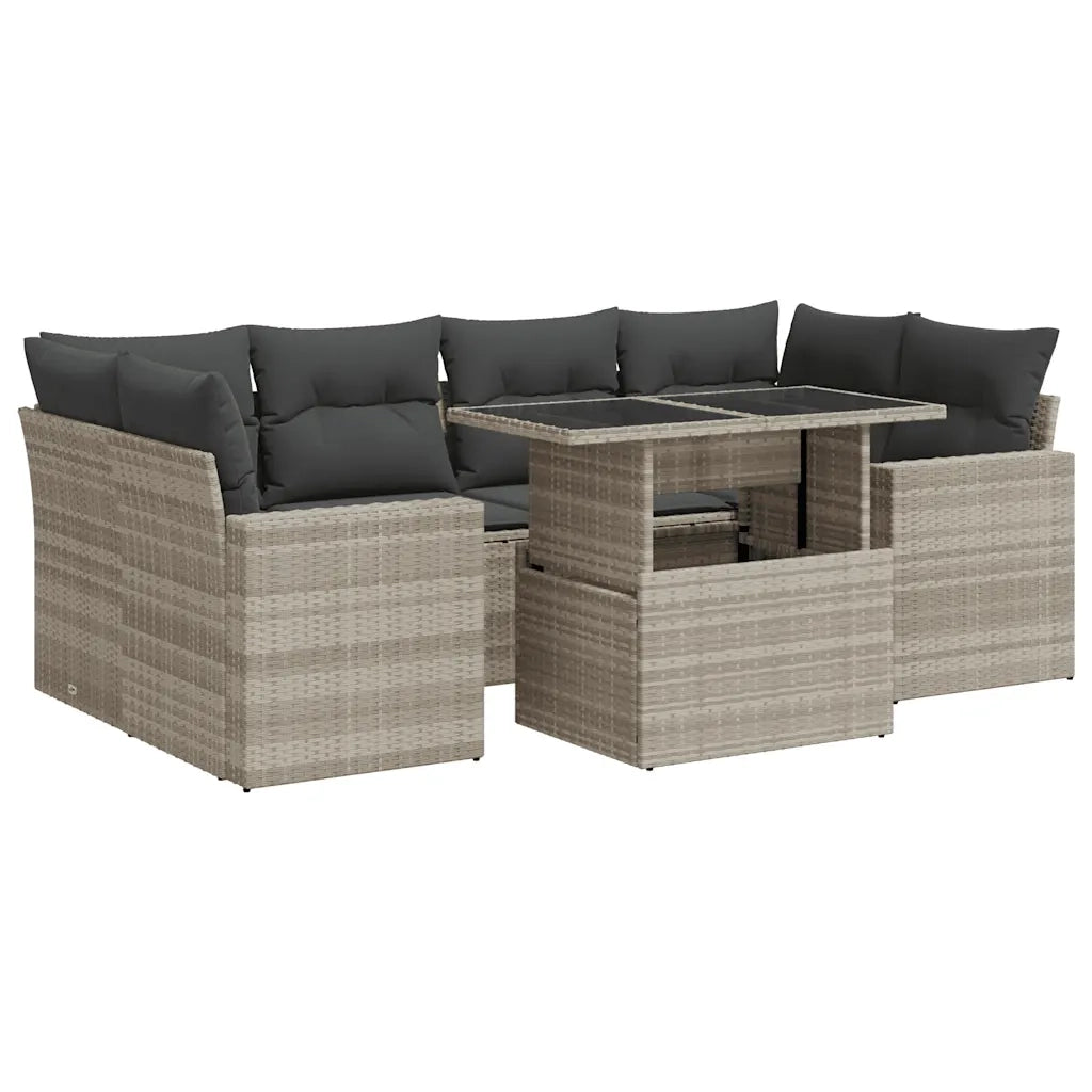 vidaXL Set Divani da Giardino 7pz con Cuscini Grigio Chiaro Polyrattan