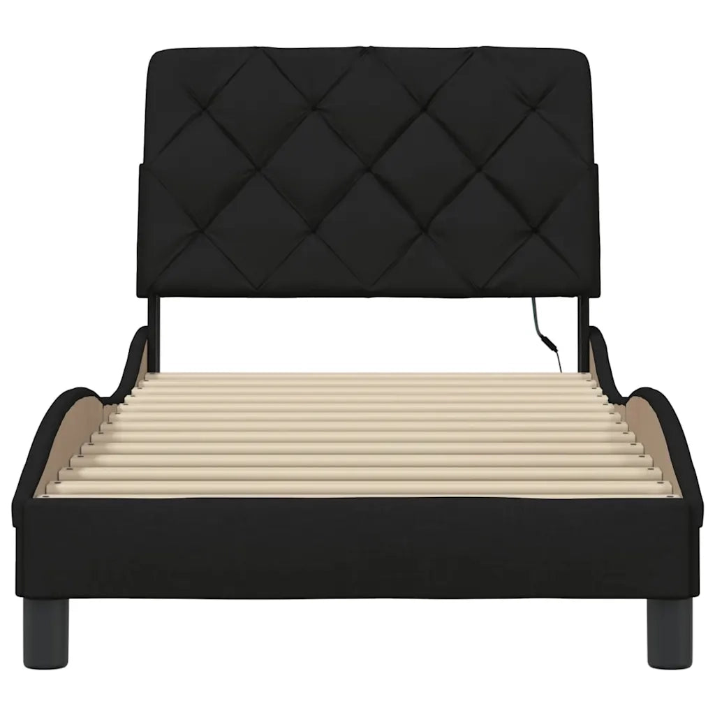 Giroletto con LED senza Materasso-Struttura Letto Nero 90x190 cm in Tessuto