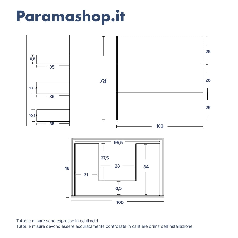 Mobile bagno a terra 100cm  tre cassetti push&pull rovere barok con lavabo bianco lucido | Yaku