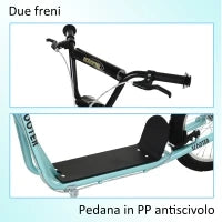 Monopattino con Manubrio Regolabile, Ruote Grandi, 2 Freni e Telaio in Acciaio, Azzurro, 139x58x90-96cm Max 100kg