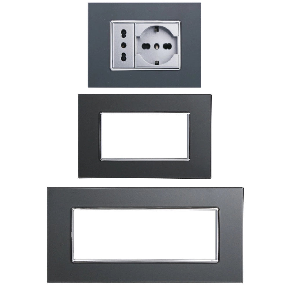 Trade Shop - Placca Cristal 3 4 6 M Acciaio Scuro Effetto Vetro Compatibile Bticino Axolute -