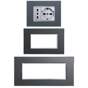 Trade Shop - Placca Cristal 3 4 6 M Acciaio Scuro Effetto Vetro Compatibile Bticino Axolute -