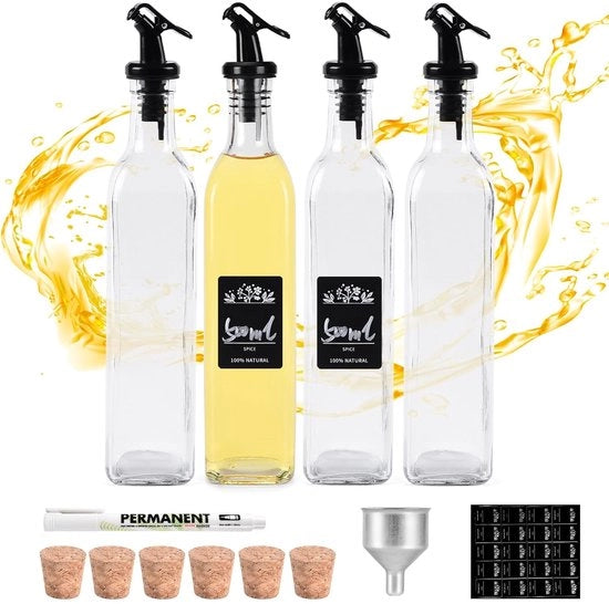 Set di dispenser olii - 4 pezzi - 500 ml - sicuro per l'alimentazione in vetro