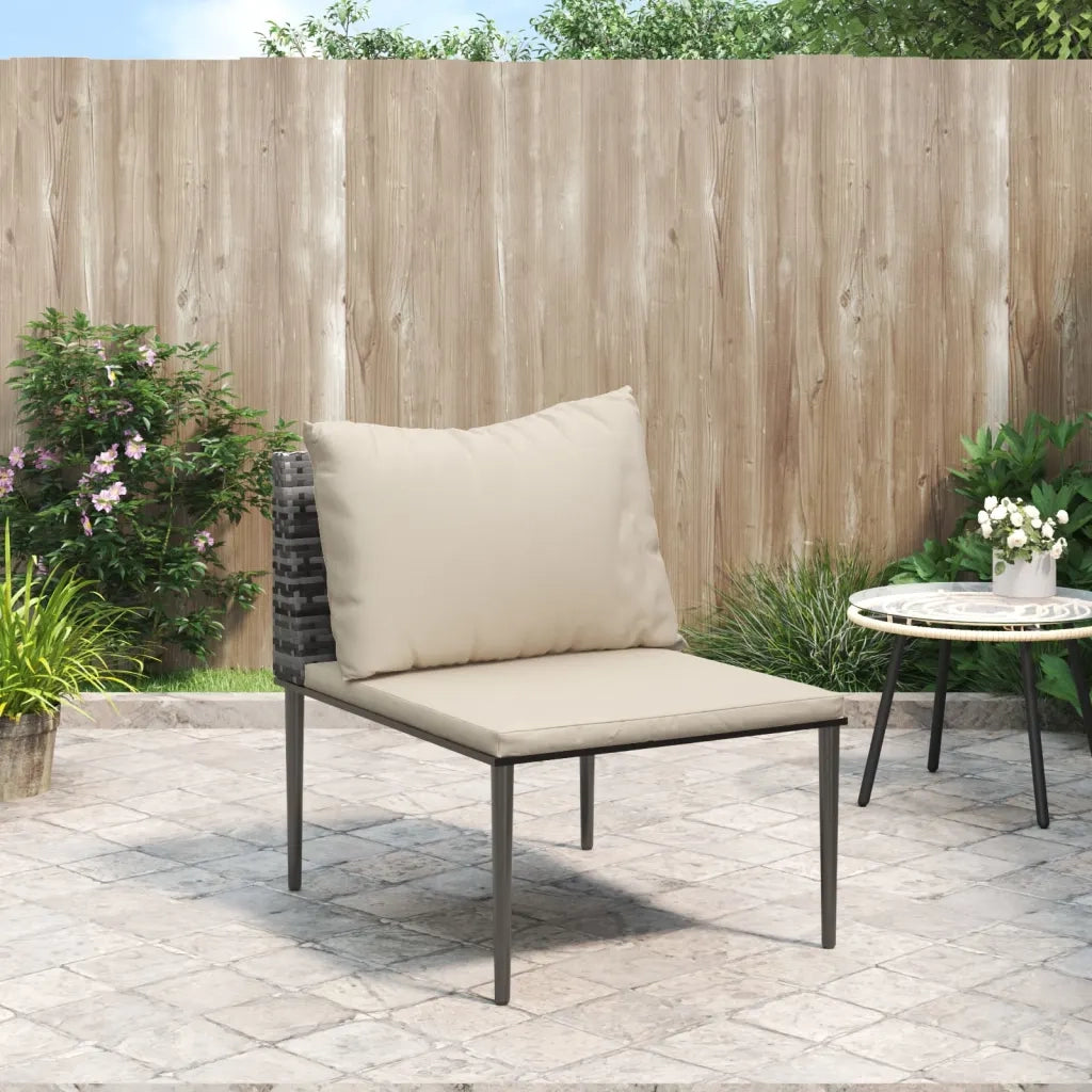 Divano Centrale da Giardino con Cuscini in Polyrattan Grigio 364124