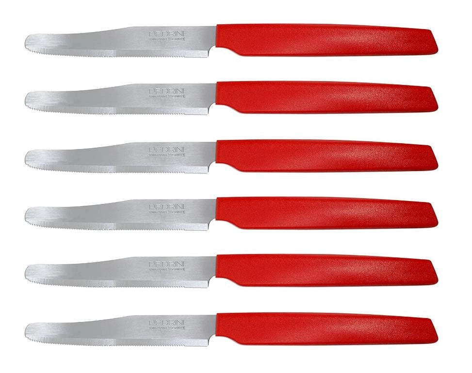 Set 6 Coltelli da Tavola Cucina Active Lama Seghettata Rossi Pedrini
