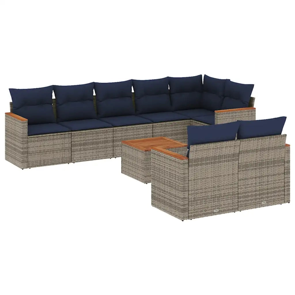 Set Divani da Giardino 9 pz con Cuscini Grigio in Polyrattan 3226159