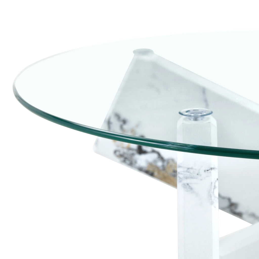 TAVOLO DA CAFFÈ ROTONDO 79 cm MDF E VETRO TRASPARENTE BIANCO