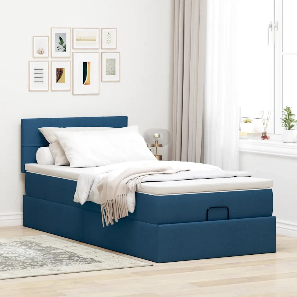 Struttura Letto Pouf con Materasso Blu 80x200 cm in Tessuto 3311420