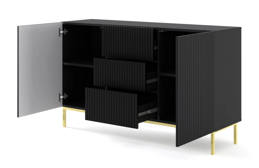 MOBILE RAVENNA B MOBILE IN MDF RIVESTITO IN FOGLIO 2D3S 150 NERO OPACO TELAIO ORO