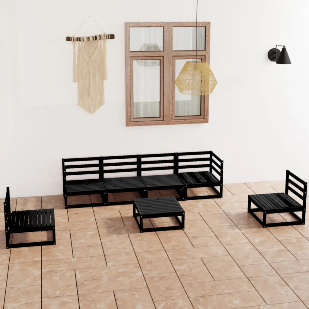 Set Divani da Giardino 7 pz Nero in Legno Massello di Pino 3075408