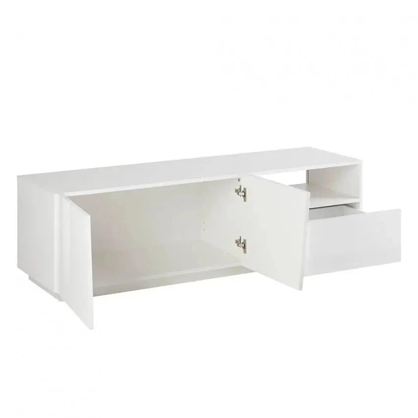 Porta TV Vega moderno con 2 ante battente e 1 cassetto - Bianco lucido
