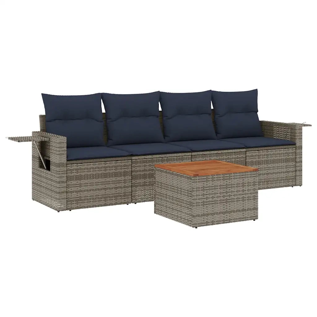 Salotto da Giardino-Set Divani da Giardino 5 pz con Cuscini Grigio in Polyrattan 245289