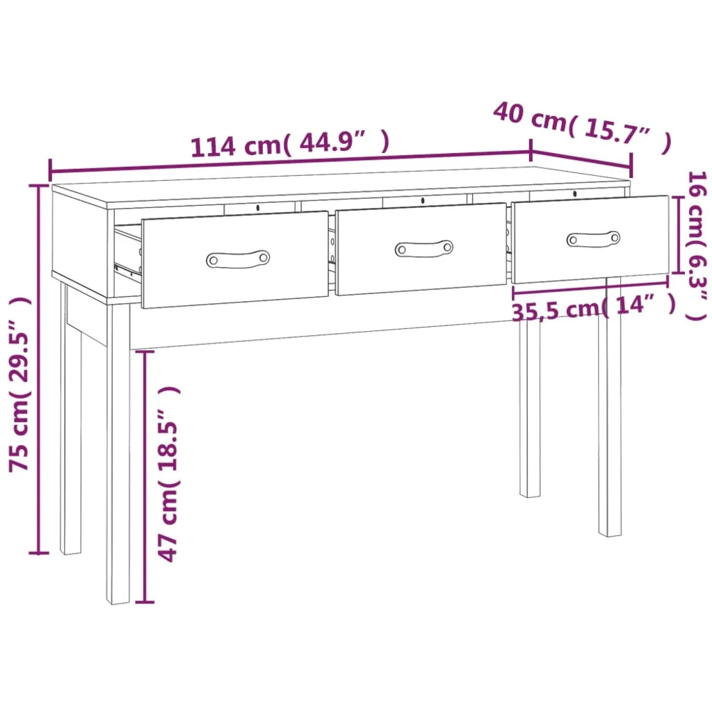 Tavolo Consolle Bianco 114x40x75 cm in Legno Massello di Pino 821755