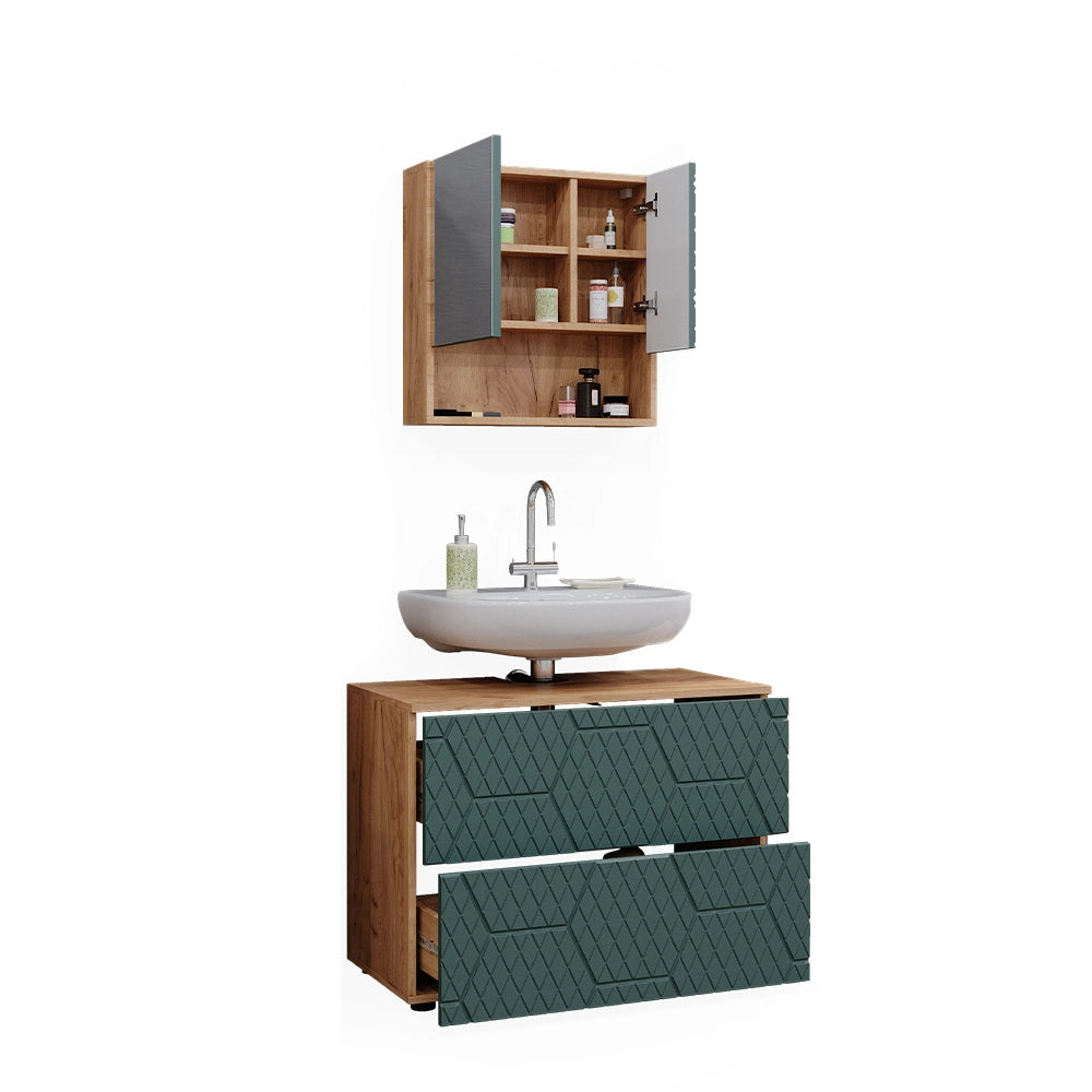 Vicco Set mobili bagno Quercia verde/oro 2 parti