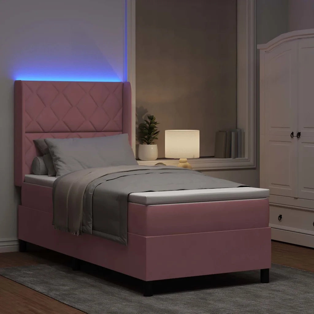 Letto a molle con strisce LED Rosa 90 x 190 cm Velluto 3343903