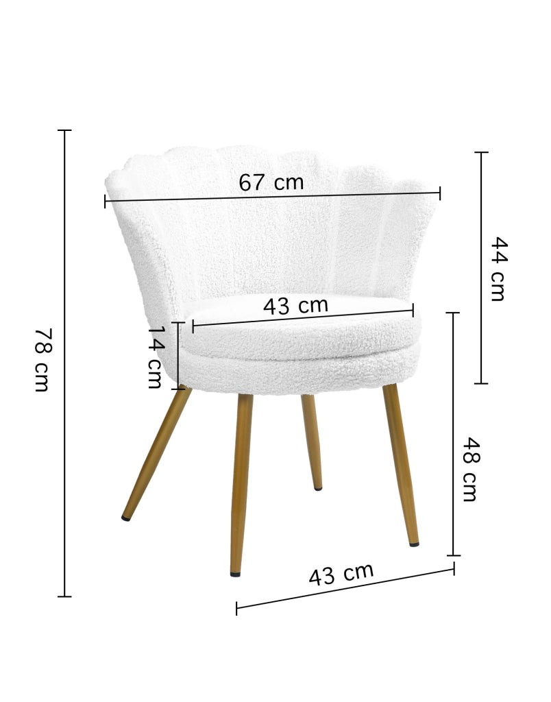 Poltrona Conchiglia Camera da Letto in Velluto Design Moderno Maddina TeddyBianco