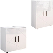 Set di mobili da bagno Irma, Bianco lucido, 2 parti, con unità midi, composto da mobile sottolavabo e armadio medio