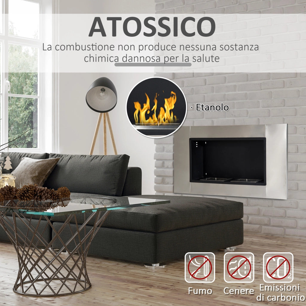 EasyComfort Camino Bioetanolo da Parete con 2 Bruciatori Capacità di 3L 13600BTU 110 x 54 x 14,5cm