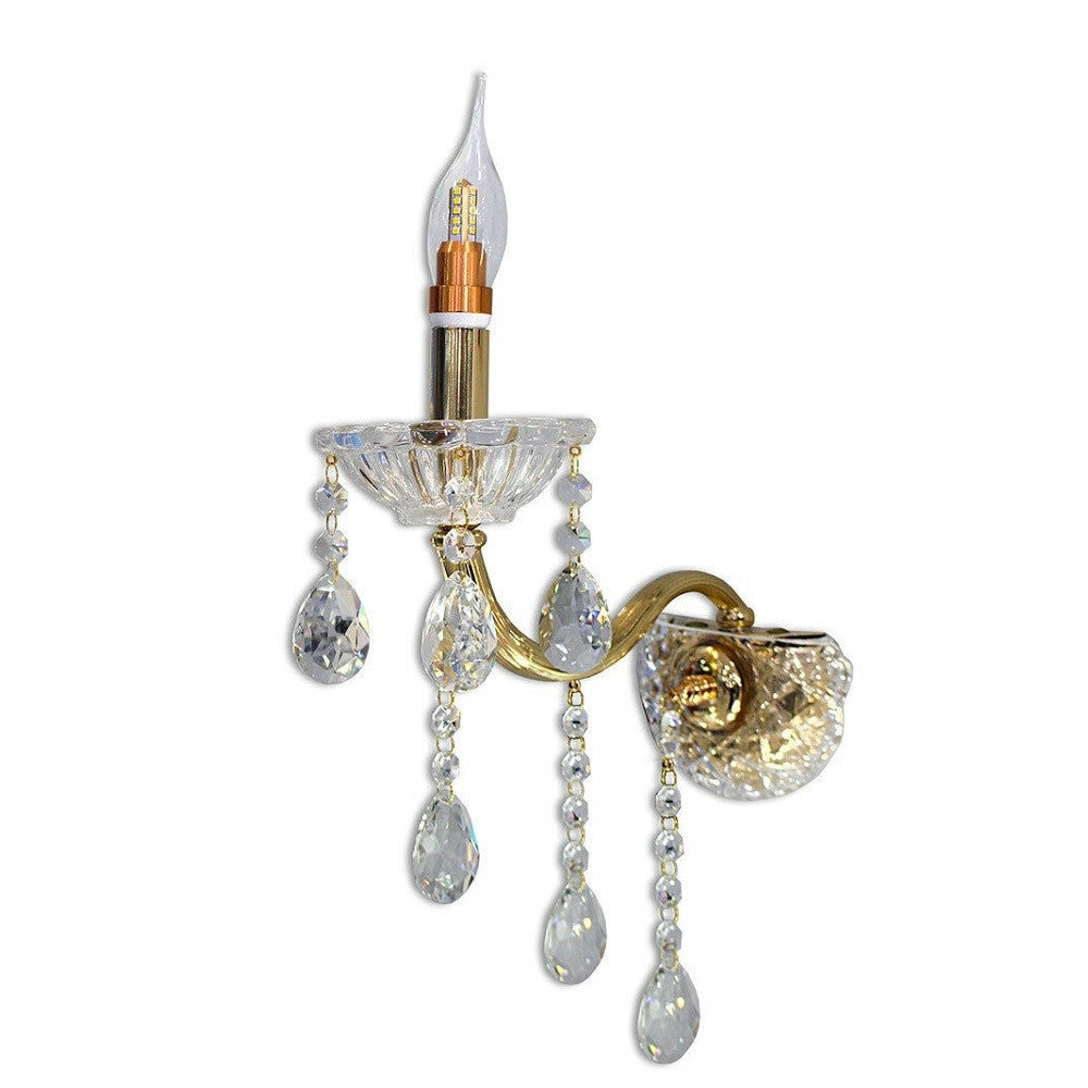 Trade Shop - Applique Da Muro Candelabro Gocce Pendenti Cristallo Acrilico Attacco E14 E34 - Oro