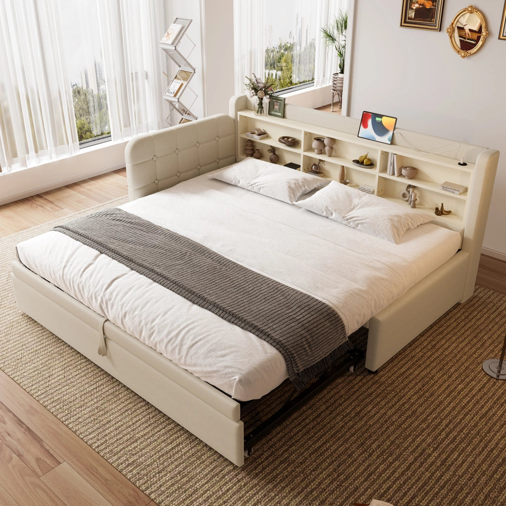 Letto multifunzione estraibile con USB e USB-C, colore beige