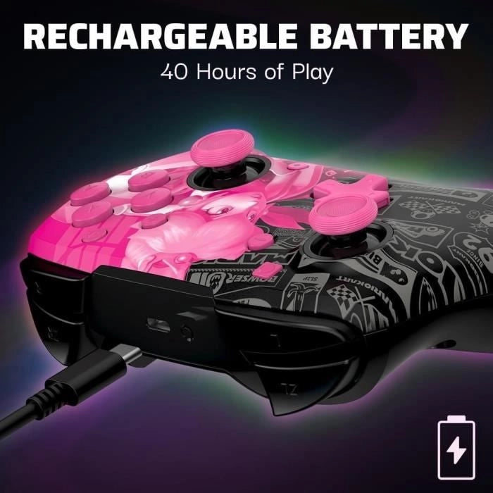 PDP - Controller wireless Glow per Nintendo Switch e Switch OLED - Grand Prix Peach - Nero e rosa
