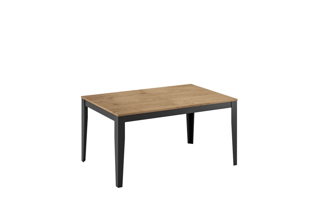 Tavolo allungabile Big, Top in melaminico rovere, base in metallo nero, dimensioni 156/316x90x76 cm - Tavolo da pranzo moderno