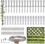 Reticolo per piante in acciaio inossidabile - Set completo con supporti per parete e corda di 3 mm (16 supporti, 24 m)