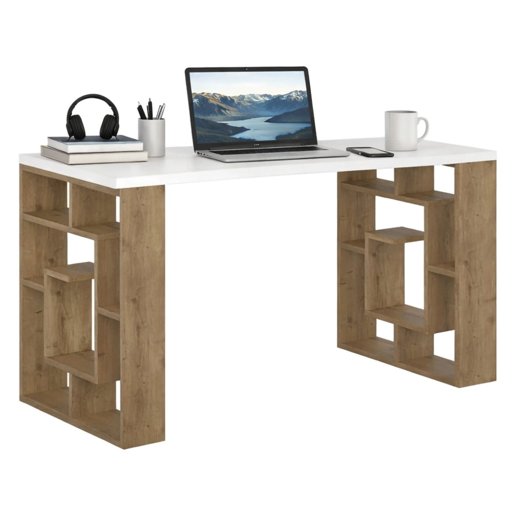 Archidamia, Scrivania Materiale Piano in Legno Nobilitato, 140x60x75h cm Bianco