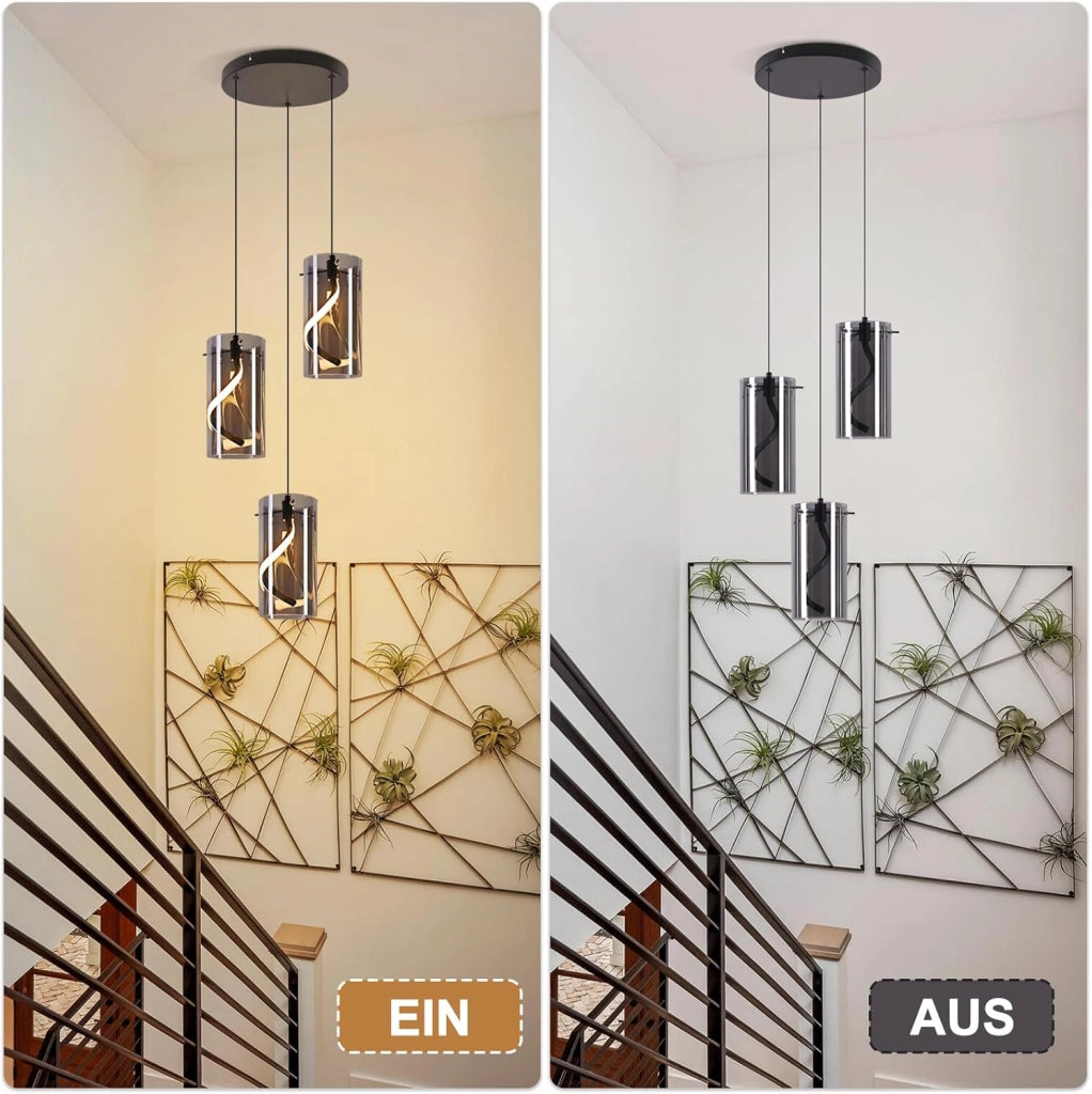 Lampada a sospensione ZMH LED 3 luci nera 150 cm 23 W altezza regolabile per soggiorno e camera da letto