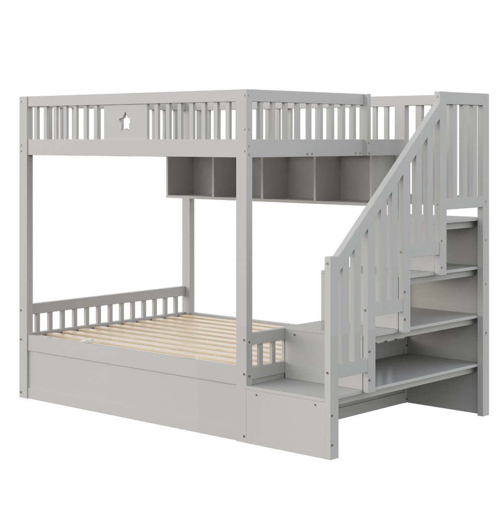 Letto a castello 140x200 cm con vano idraulico, ripiani e scala grigio