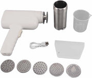 Pastamachine elettrica con caricabatteria e compressore in acciaio inossidabile - Kit di accessori da cucina portatile con 5 forme di pasta - Bianco